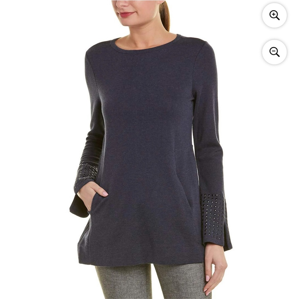 Nic+Zoe Top Women‎ Size Small Studded Cuff Tunic Long Sleeves Blue Office